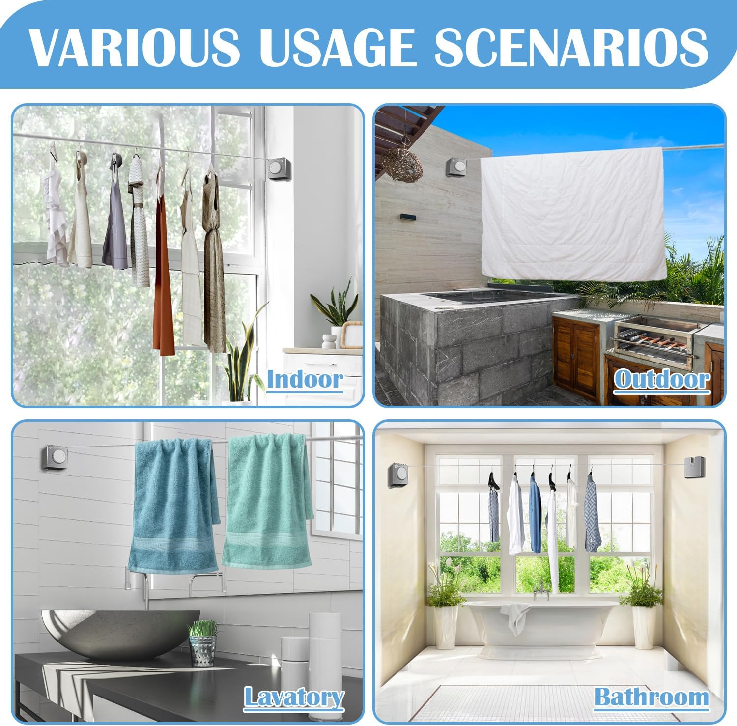 Retractable Clothesline (Suitable for Indoor/Outdoor Use)