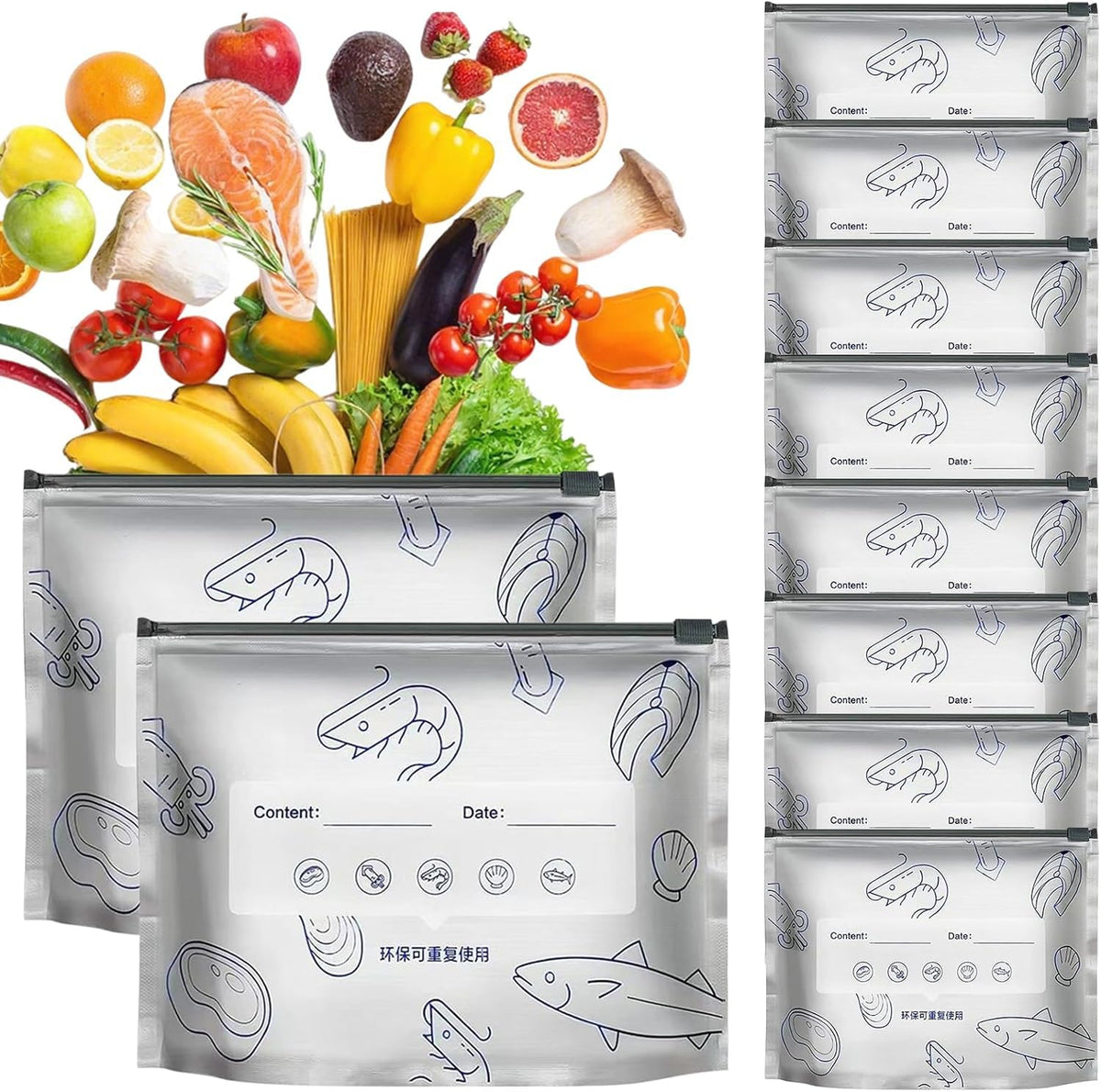 10PCS Reusable Aluminum Foil Food Storage Bags – Stand-Up Zip Lock Fresh-Keeping Bags