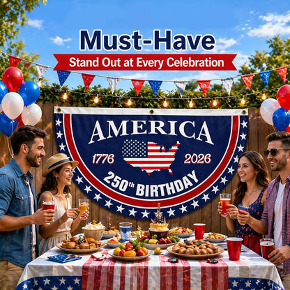 250 Year Anniversary Patriotic Fan Bunting Banner – 1776–2026 USA Celebration Flag Decoration (3×6 FT, 2 Pack)