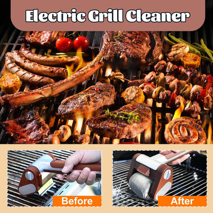 【Father's Day Gift】Electric Grill Brush with LED Light – Bristle-Free BBQ Cleaner with 304 Stainless Steel Power Roller