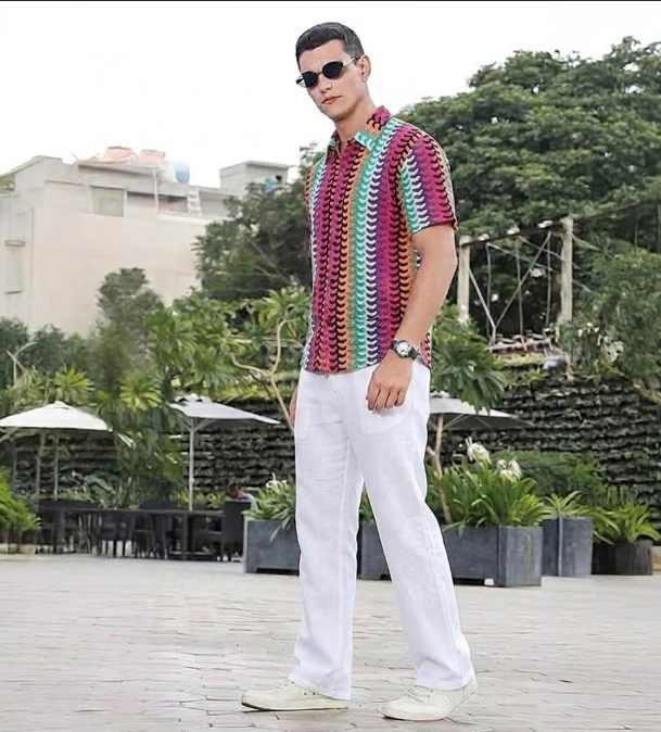 🔥Men's Color-Block Crochet Knit Shirt