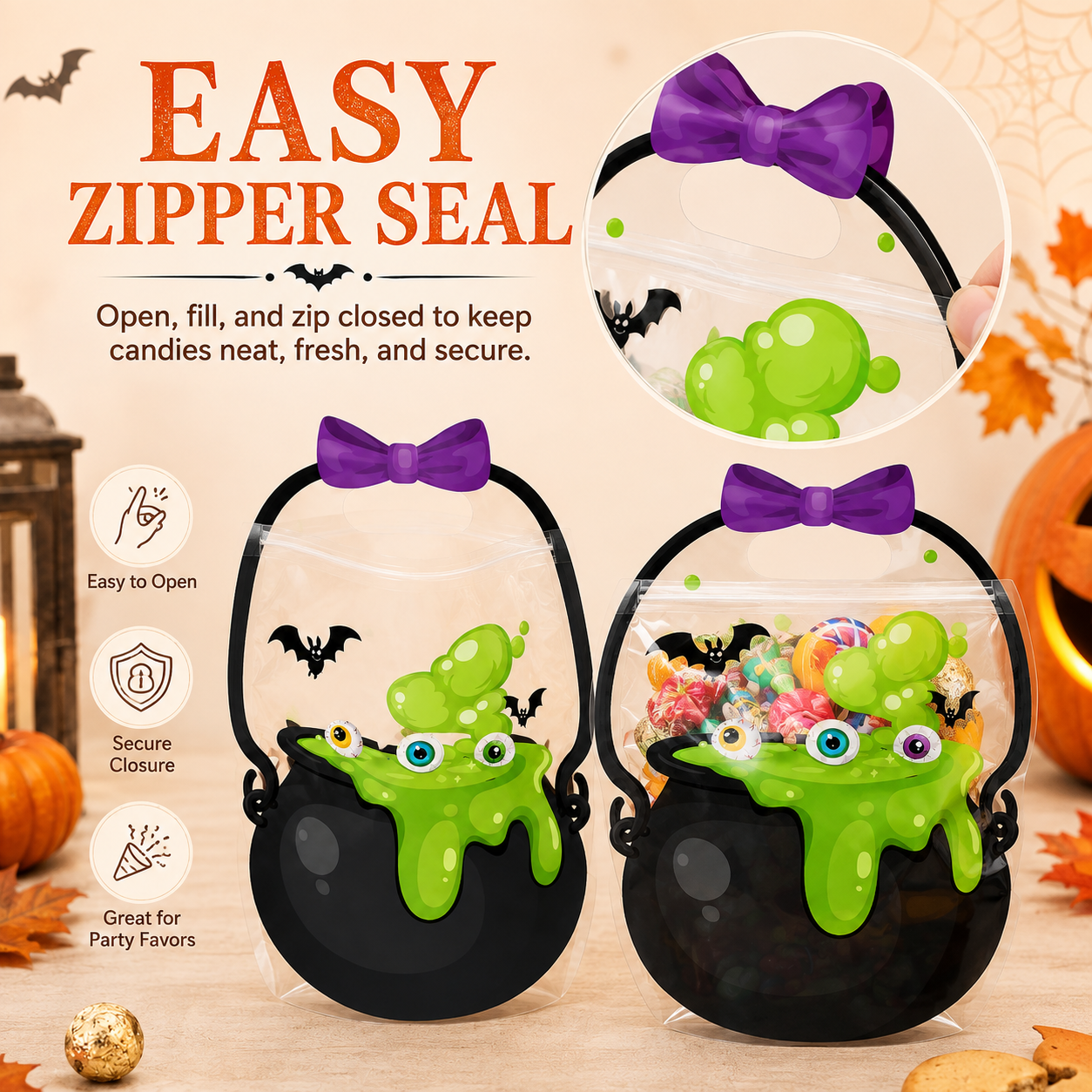 🎃 50 Pcs Halloween Goodie Bags Plastic Candy Bag