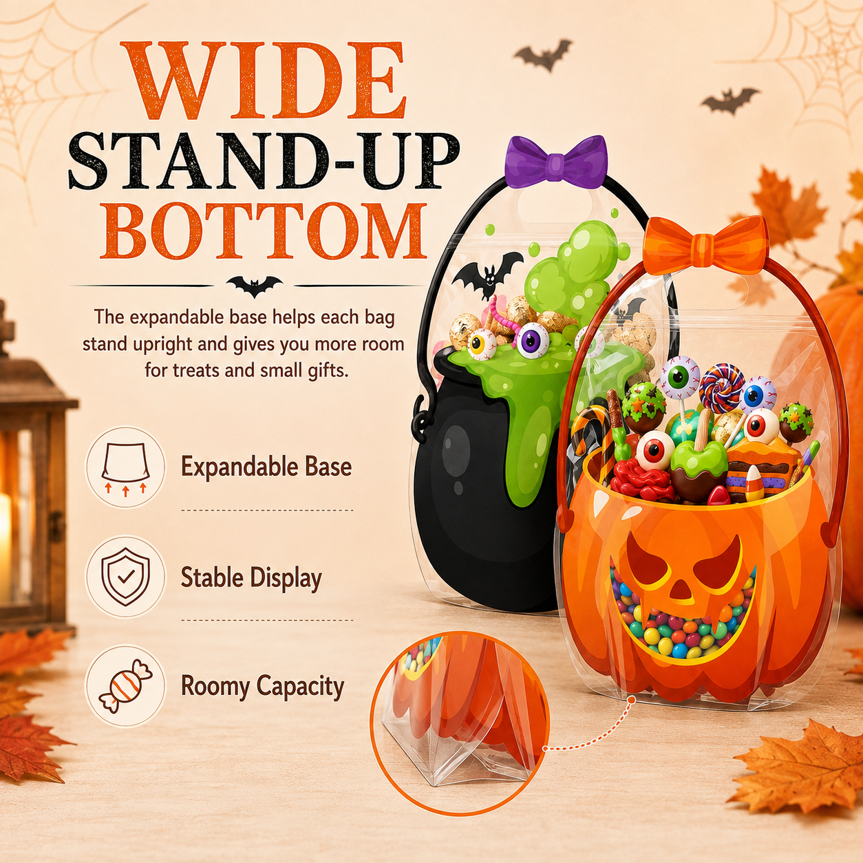 🎃 50 Pcs Halloween Goodie Bags Plastic Candy Bag