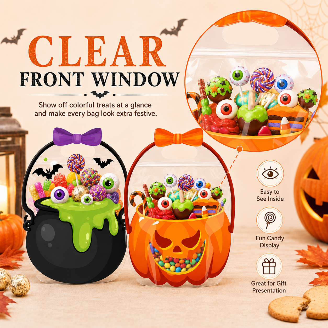 🎃 50 Pcs Halloween Goodie Bags Plastic Candy Bag