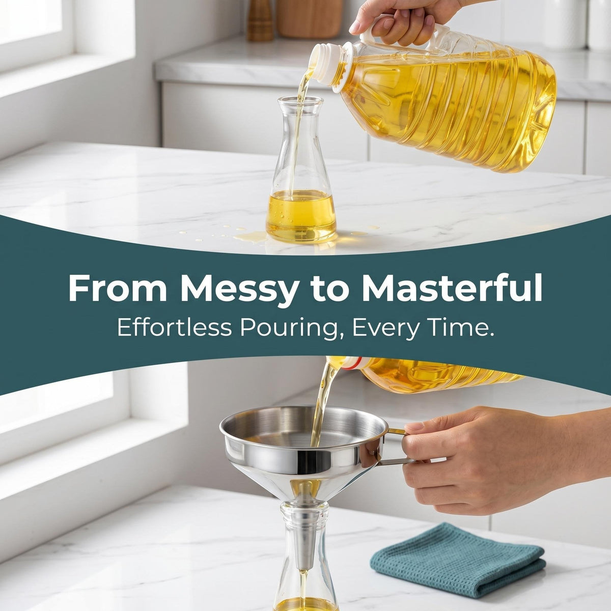 ✨Hot Sale 304 Stainless Steel Funnel with Filter Mesh – Kitchen Food Grade Metal Funnel for Oil, Alcohol, Jam & Spice Filling 🥄