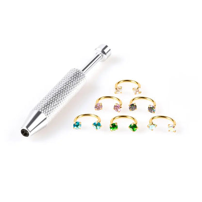 ✨ 6PCS 316L Medical-Grade Titanium Steel Horseshoe Nose Hoop Set – Internally Threaded Gem Nose Rings with Free Ball Holder & Guiding Needle