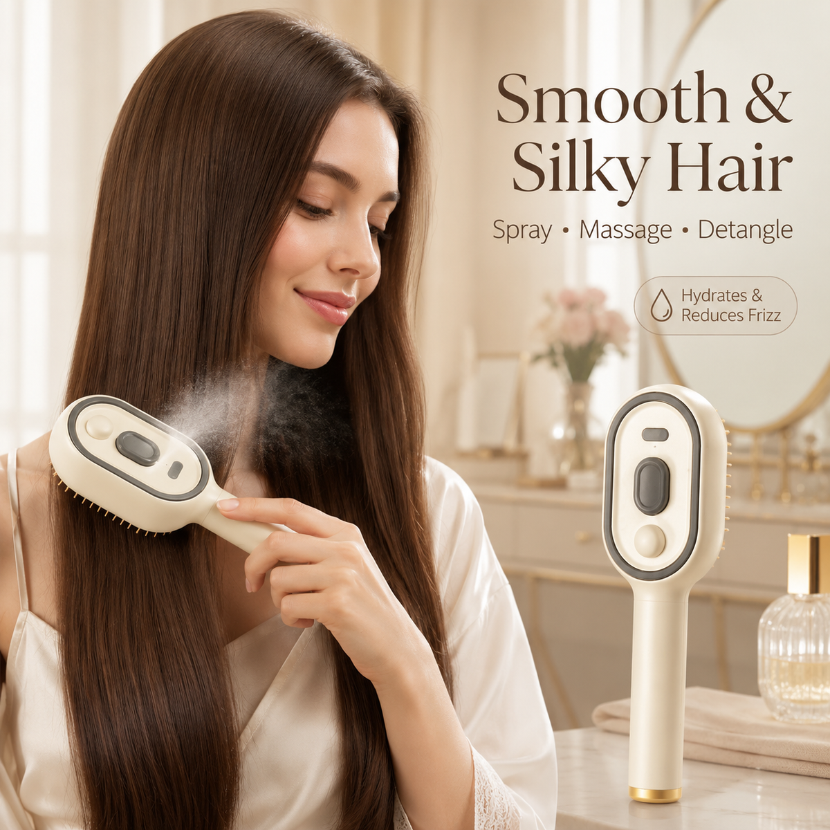 Cloudmades Electric Spray Air Cushion Massage Comb – Self-Cleaning Anti-Tangle Essential Oil Mist Hair Care Comb