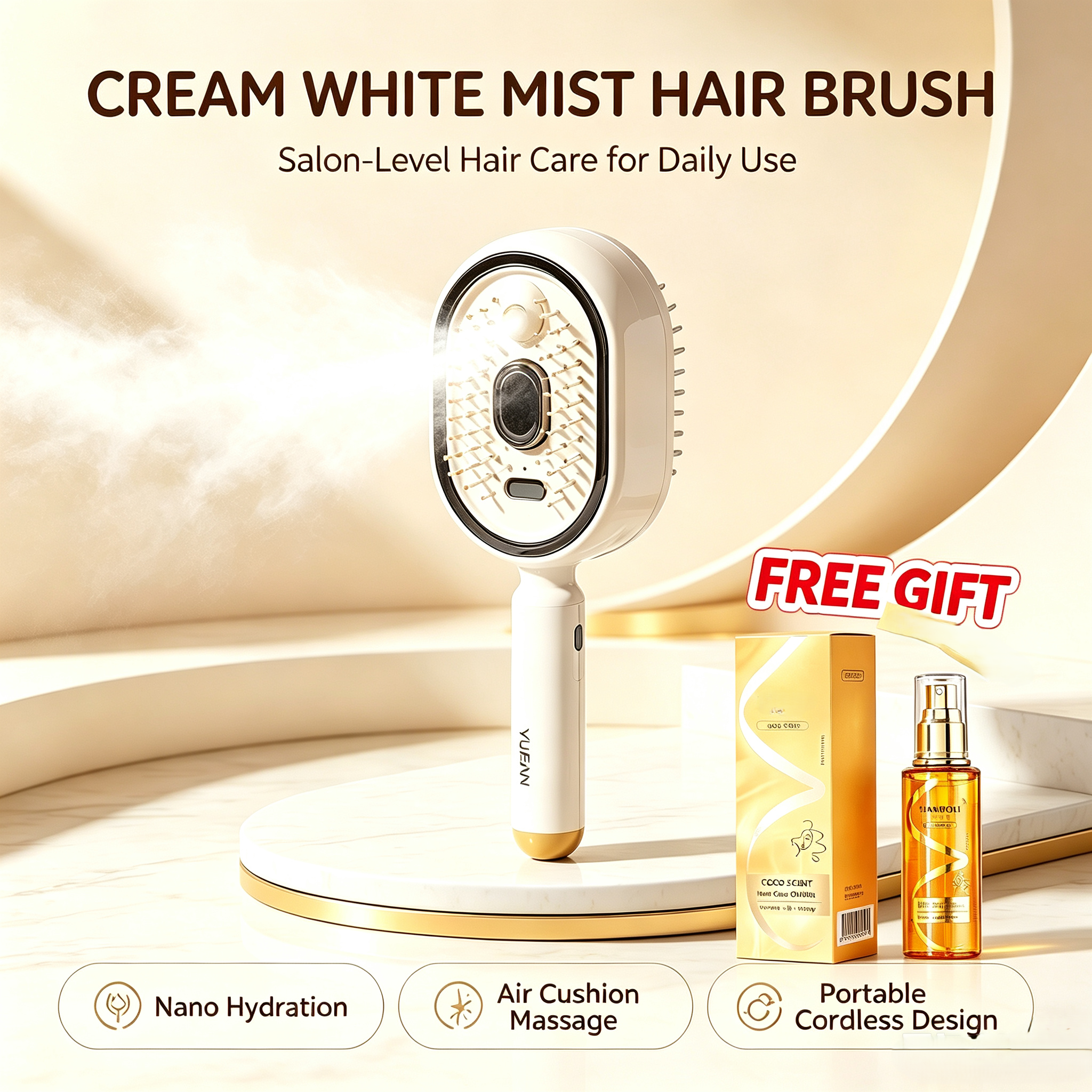 🔥Limited Time 50% OFF-Electric Nano Mist Spray Hair Brush, 3 in 1 Air Cushion Scalp Massager Comb With Essential Oil Atomization