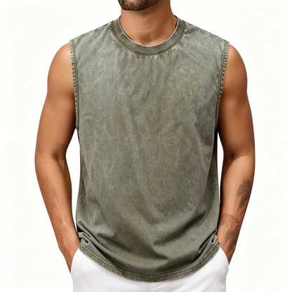 💪 Heavyweight Vintage Washed Gym Tank for Men | 100% Cotton Athletic Fit Muscle Undershirt