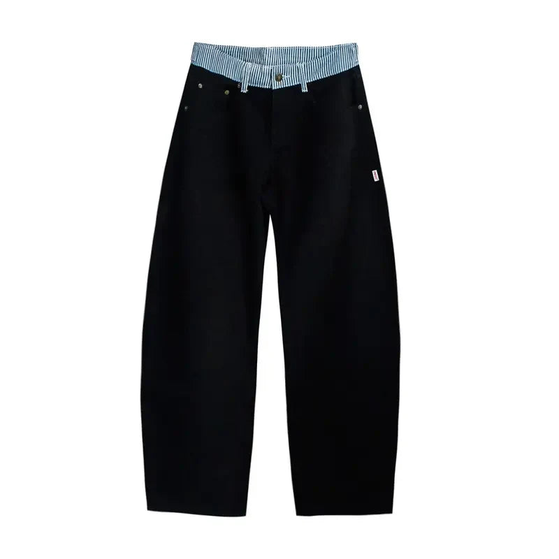 Adjustable Low-Rise Loose Barrel Leg Jeans