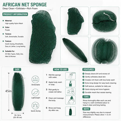Summervibes African Exfoliating Net Bath Sponge for Deep Cleansing & Body Exfoliation