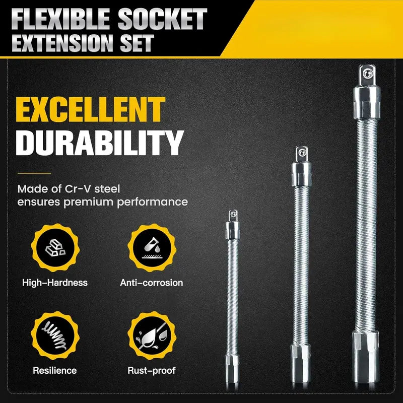 1/2 Inch 35cm Flexible Socket Ratchet Wrench Extension Set – Bendable Shaft Connecting Rod for Automotive Repair, Home Maintenance & Tight-Space Applications
