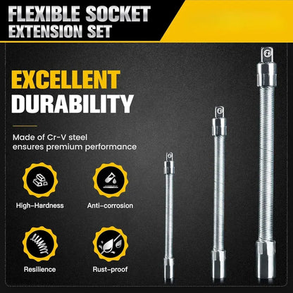 1/2 Inch 35cm Flexible Socket Ratchet Wrench Extension Set – Bendable Shaft Connecting Rod for Automotive Repair, Home Maintenance & Tight-Space Applications