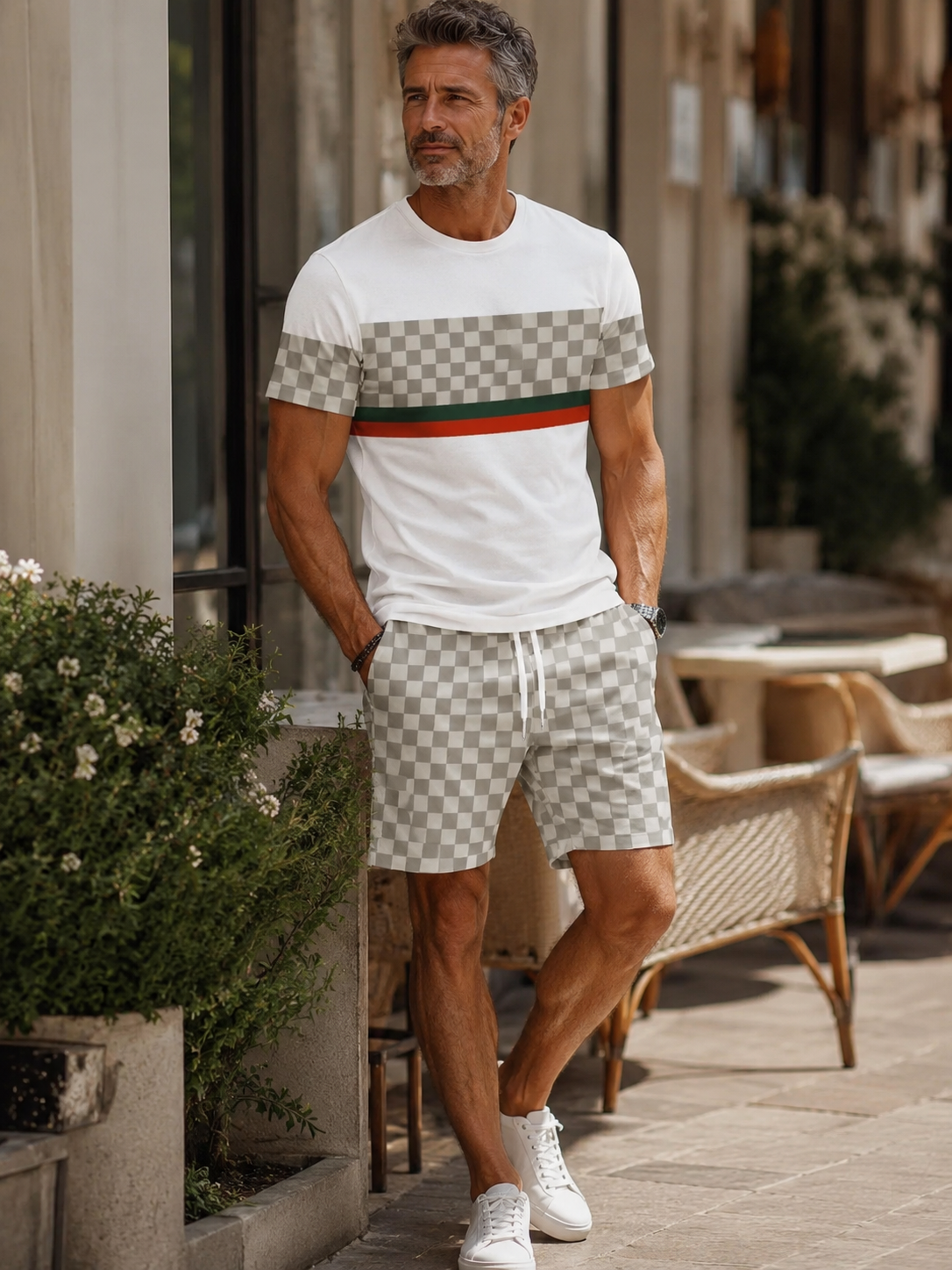 🏁 Men's Colorblock Plaid Print Two-Piece Set