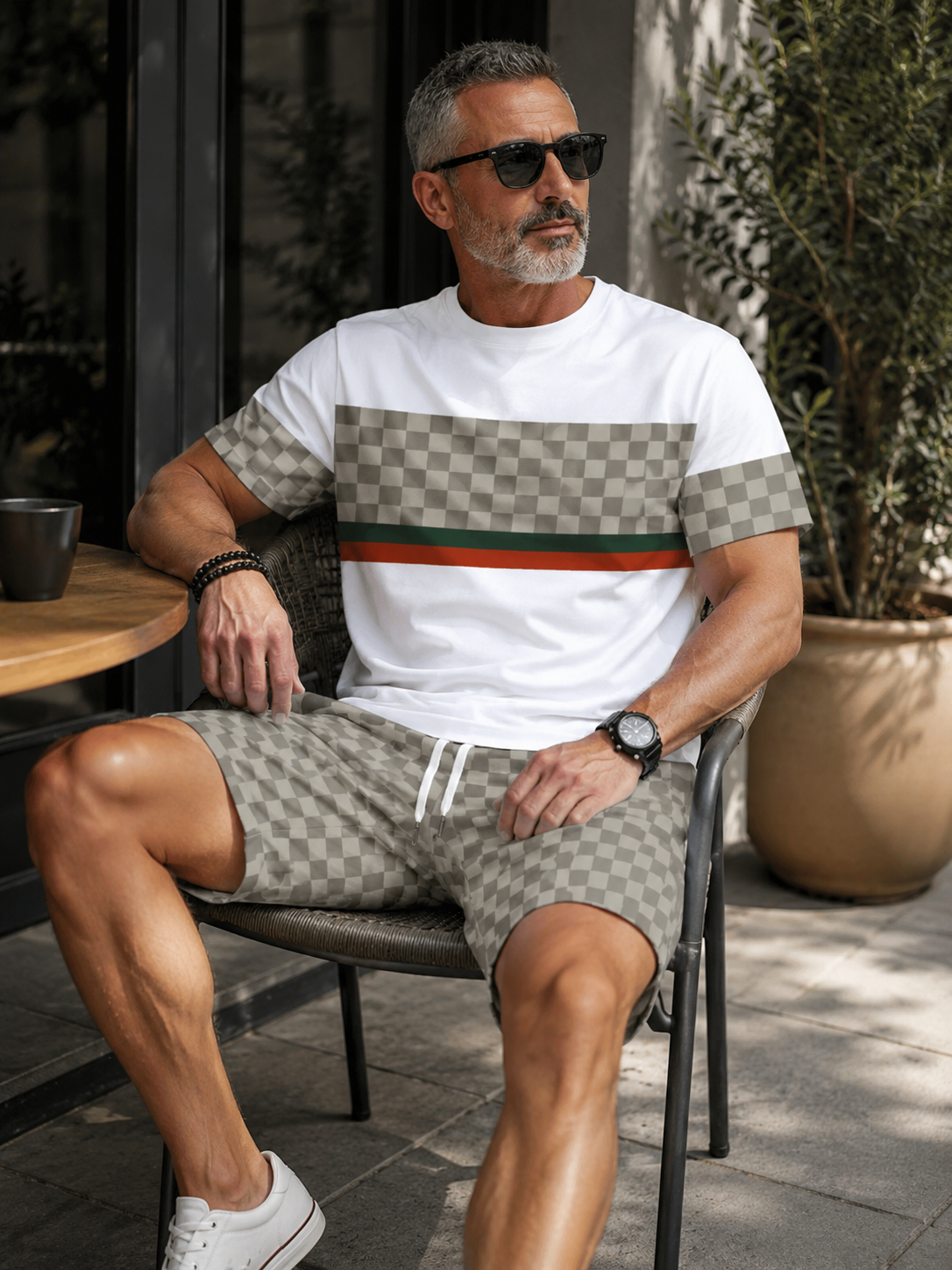 🏁 Men's Colorblock Plaid Print Two-Piece Set