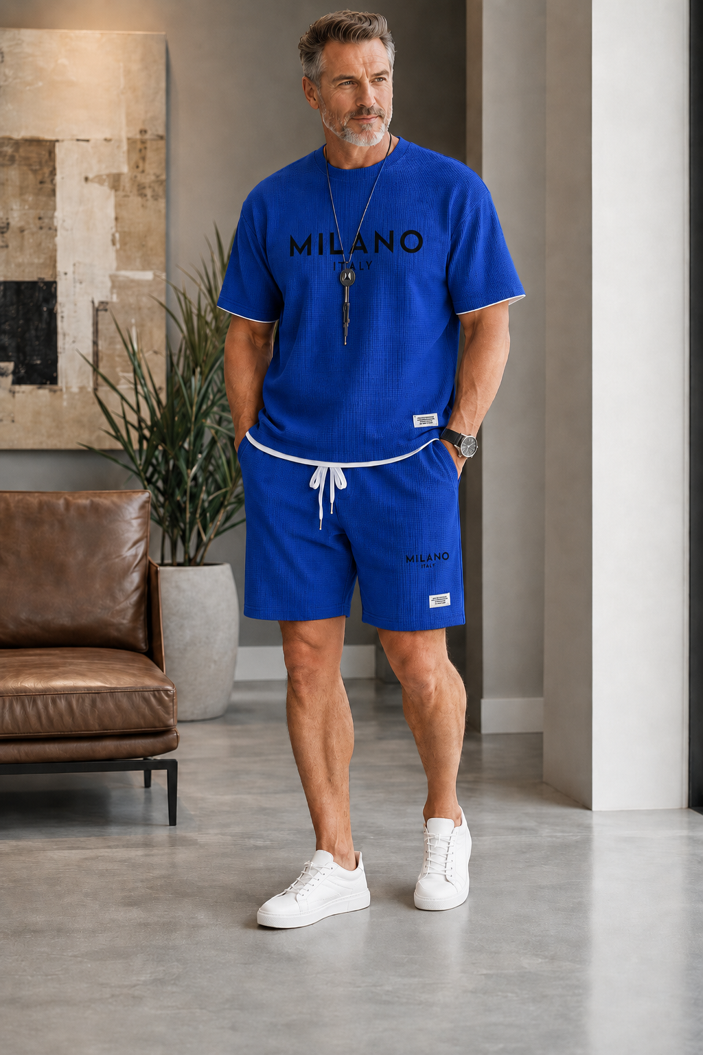 Men's Letter Print Tee & Drawstring Shorts Set