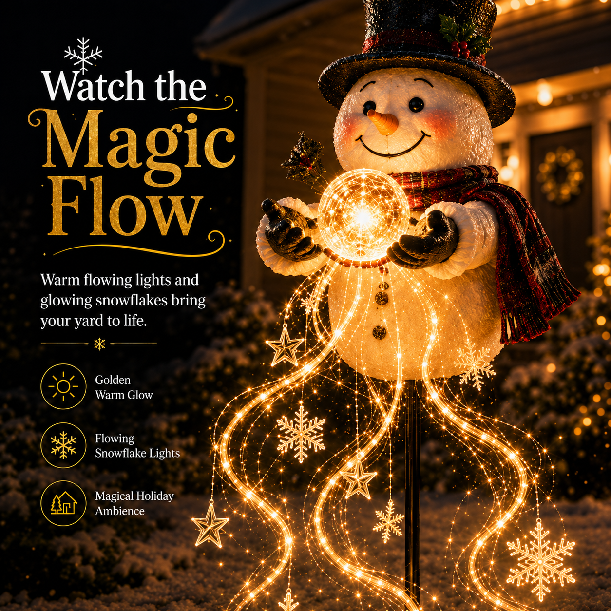 ⛄❄️Solar Snowman Magic Fountain Light – Flowing Snowflake Christmas Yard Decor