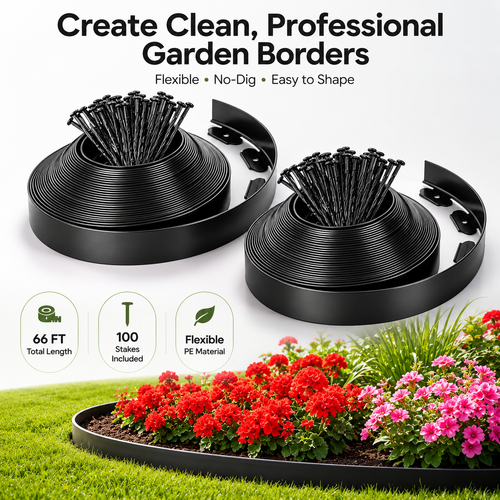 A Must-Have Landscape Edging for Your Garden—2 inches high, 66 feet long, with 100 stakes, no-dig kit