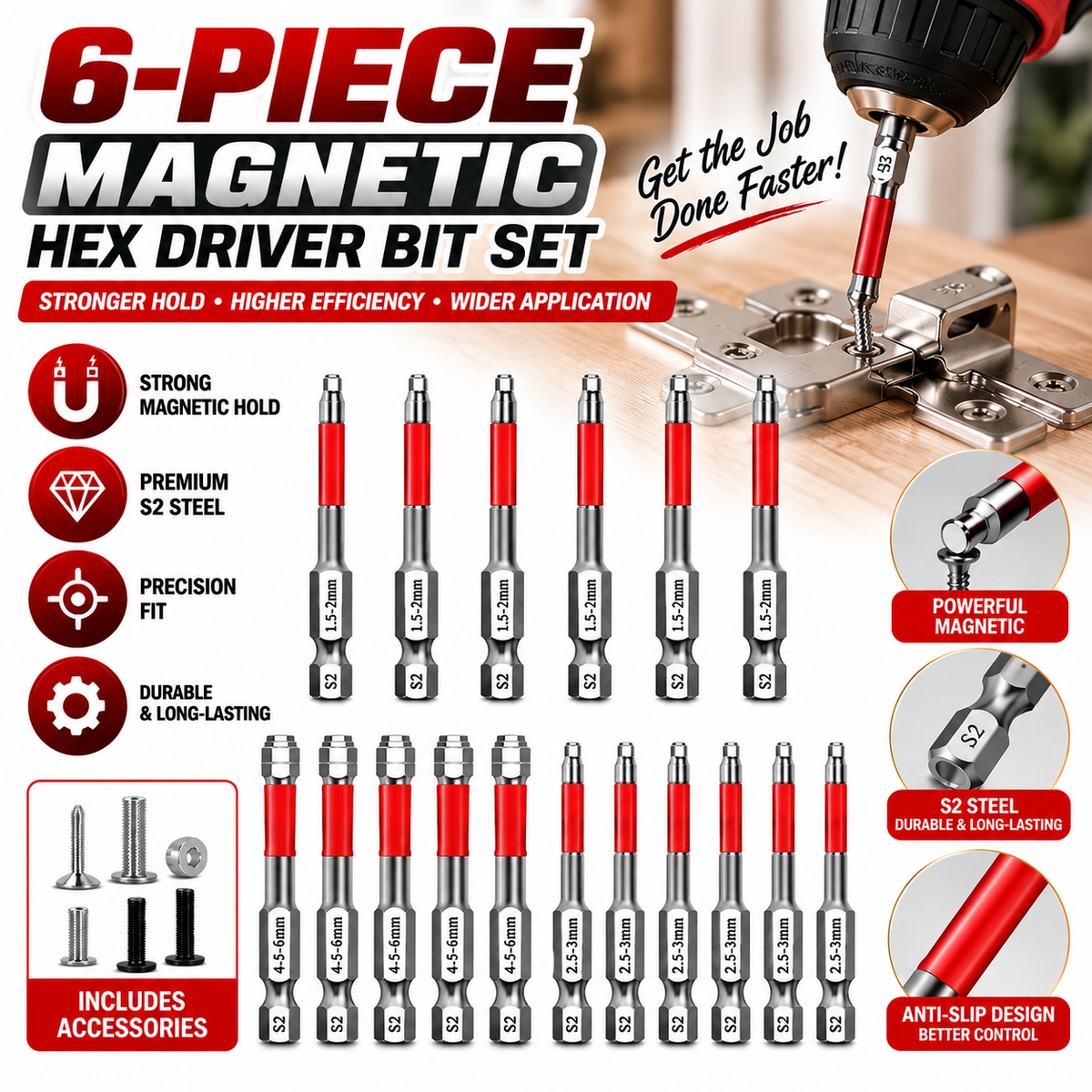 6-Piece Magnetic Hex Driver Bit Set