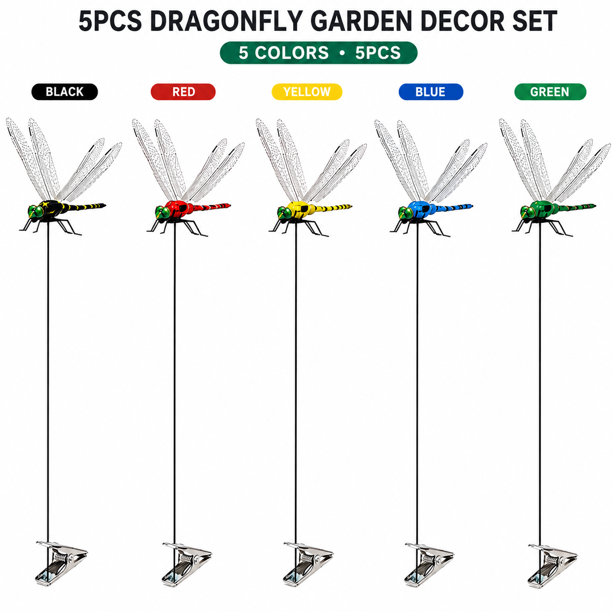 🌈 Realistic Dragonfly Clips – Colorful Garden & Outdoor Decor