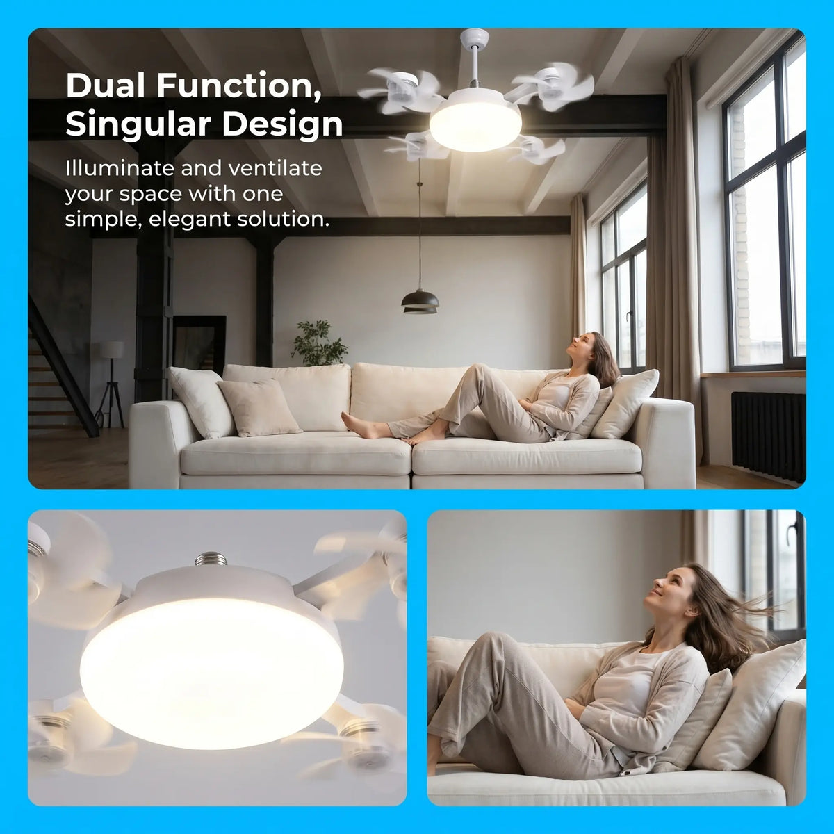 DealsForYouDays 2-in-1 Drone Fan Light, Silent LED Ceiling Fan with Remote, Energy Saving Lamp for Bedroom Kitchen Rental
