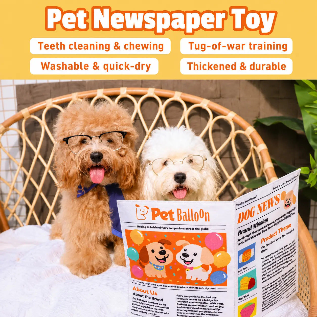 🐶 Crinkle Newspaper Dog Chew Toy, Washable Safe Teeth Cleaning Toy