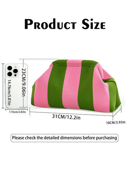 Women's Striped  Cloud Handbag, Clip-Top Crossbody Bag, Lightweight Foldable for Daily Use, Party, Travel, Gift Idea