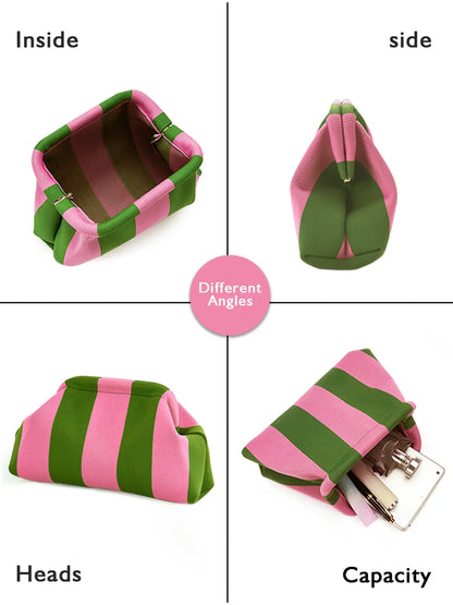Women's Striped  Cloud Handbag, Clip-Top Crossbody Bag, Lightweight Foldable for Daily Use, Party, Travel, Gift Idea