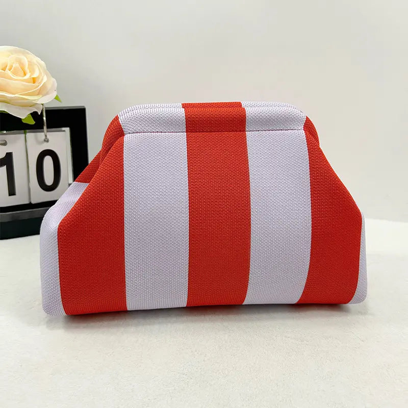 Women's Striped  Cloud Handbag, Clip-Top Crossbody Bag, Lightweight Foldable for Daily Use, Party, Travel, Gift Idea