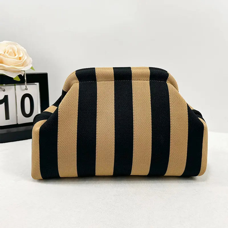 Women's Striped  Cloud Handbag, Clip-Top Crossbody Bag, Lightweight Foldable for Daily Use, Party, Travel, Gift Idea