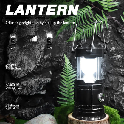 🔦Solar USB Rechargeable Collapsible Camping Lantern Flashlight, Waterproof Emergency Light