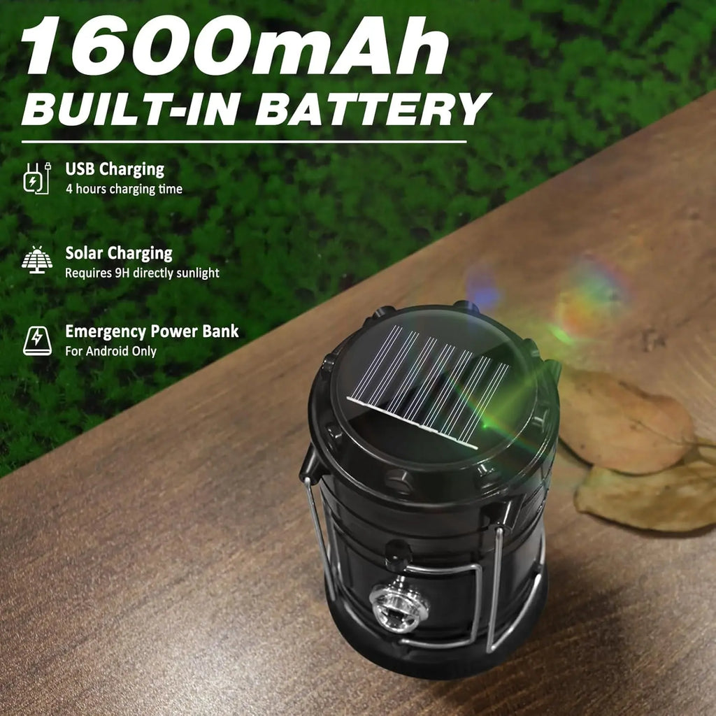 🔦Solar USB Rechargeable Collapsible Camping Lantern Flashlight, Waterproof Emergency Light