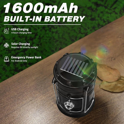 🔦Solar USB Rechargeable Collapsible Camping Lantern Flashlight, Waterproof Emergency Light
