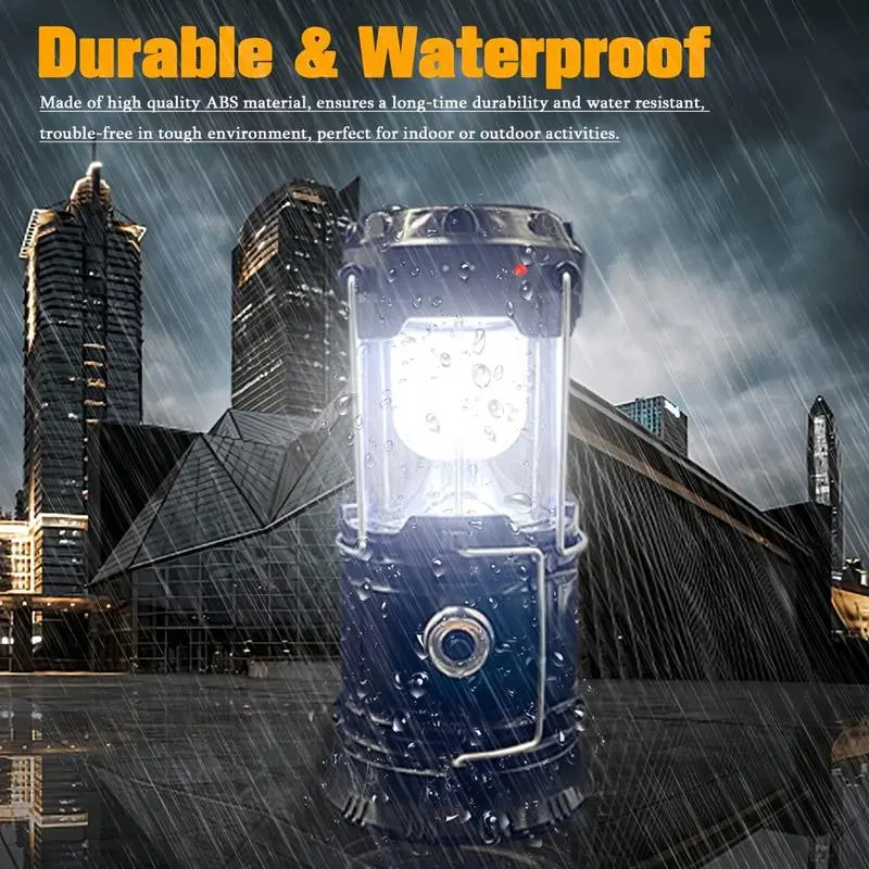 🔦Solar USB Rechargeable Collapsible Camping Lantern Flashlight, Waterproof Emergency Light