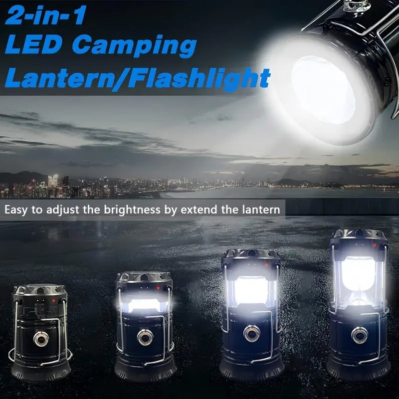 🔦Solar USB Rechargeable Collapsible Camping Lantern Flashlight, Waterproof Emergency Light