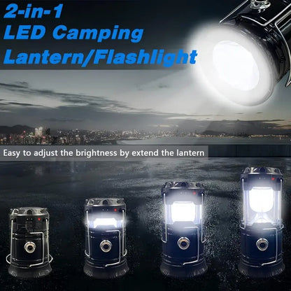 🔦Solar USB Rechargeable Collapsible Camping Lantern Flashlight, Waterproof Emergency Light