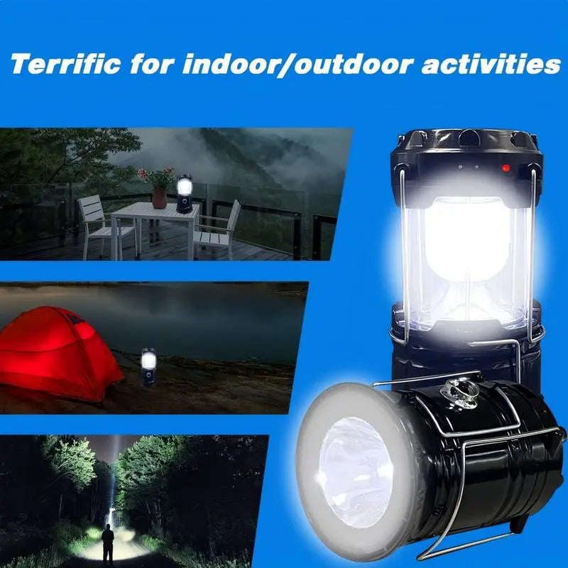🔦Solar USB Rechargeable Collapsible Camping Lantern Flashlight, Waterproof Emergency Light
