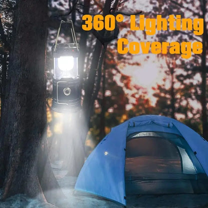 🔦Solar USB Rechargeable Collapsible Camping Lantern Flashlight, Waterproof Emergency Light