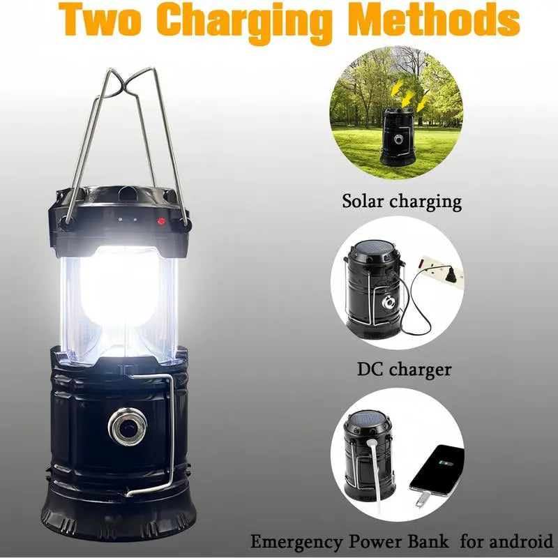 🔦Solar USB Rechargeable Collapsible Camping Lantern Flashlight, Waterproof Emergency Light