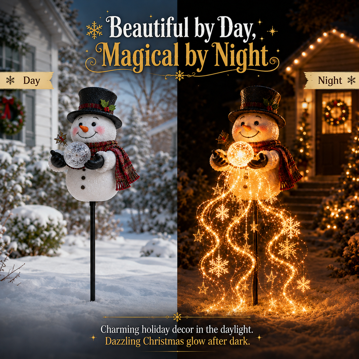 ⛄❄️Solar Snowman Magic Fountain Light – Flowing Snowflake Christmas Yard Decor