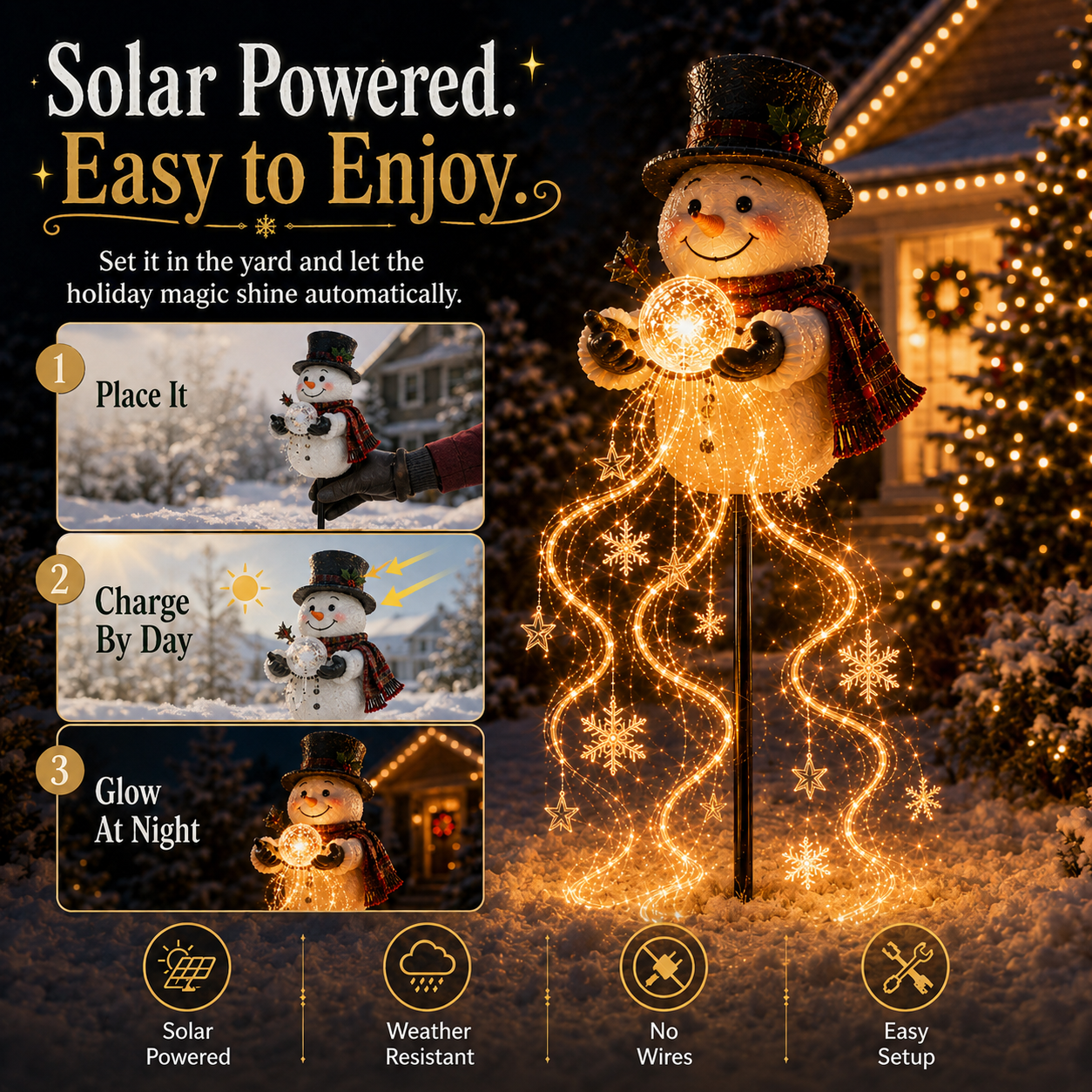 ⛄❄️Solar Snowman Magic Fountain Light – Flowing Snowflake Christmas Yard Decor