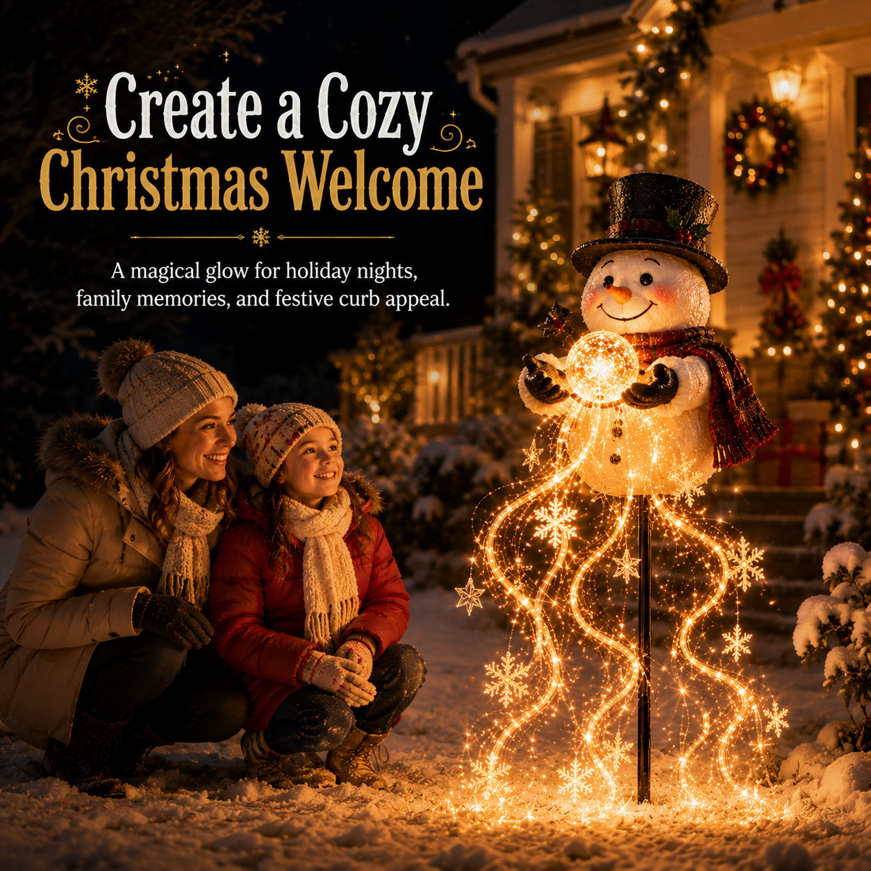 ⛄❄️Solar Snowman Magic Fountain Light – Flowing Snowflake Christmas Yard Decor