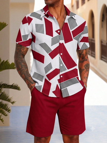 🌴 Men's Geometric Print Shirt & Shorts Set