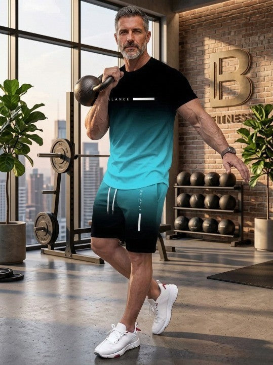 ⚡ Men's Gradient Short Sleeve Tracksuit 2-Piece Set