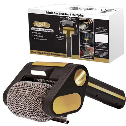 【Father's Day Gift】Electric Grill Brush with LED Light – Bristle-Free BBQ Cleaner with 304 Stainless Steel Power Roller
