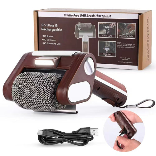 【Father's Day Gift】Electric Grill Brush with LED Light – Bristle-Free BBQ Cleaner with 304 Stainless Steel Power Roller
