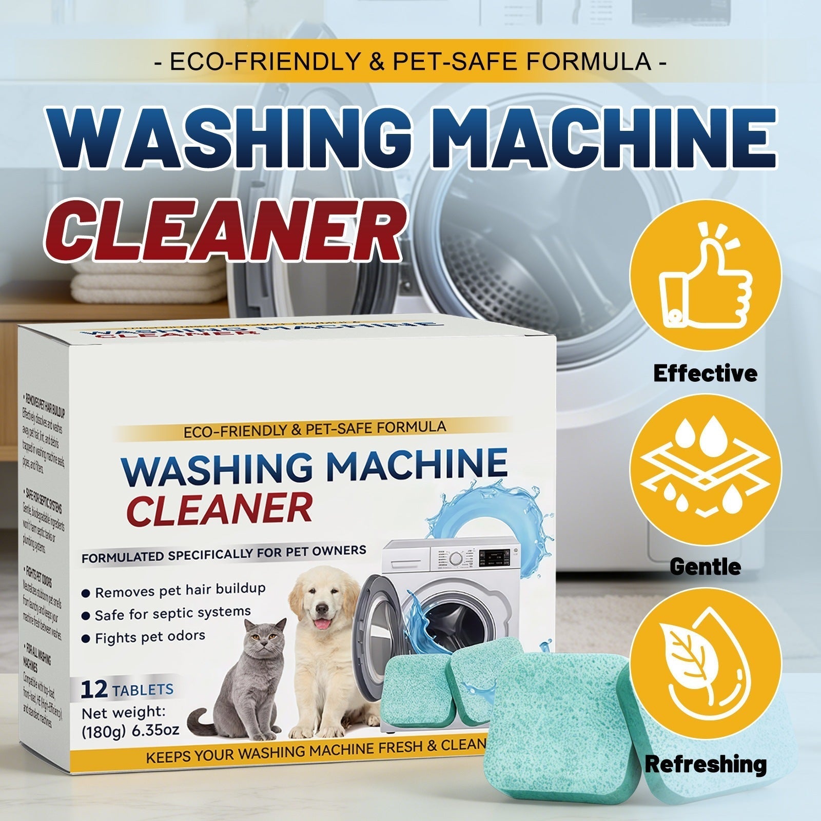 12-Pack Eco-Friendly Washing Machine Cleaner Tablets
