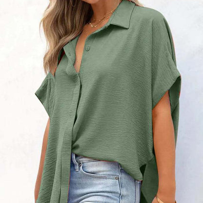 Women's Oversized V-Neck Button-Down Batwing Blouse