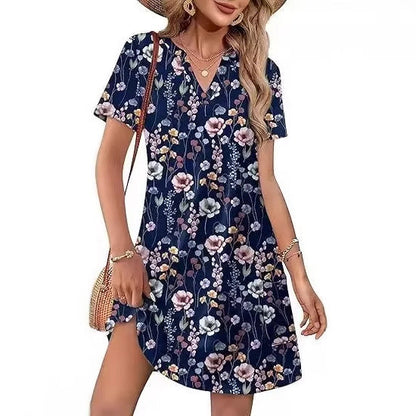 2026 Fashion Edition OFEEFAN Summer Dress – Women's Casual V-Neck Short Sleeve Beach & Vacation Dress