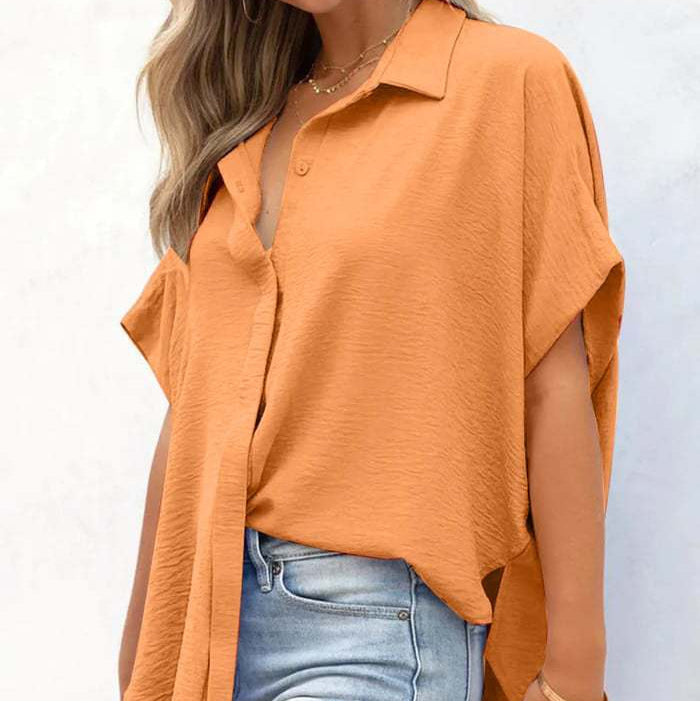 Women's Oversized V-Neck Button-Down Batwing Blouse